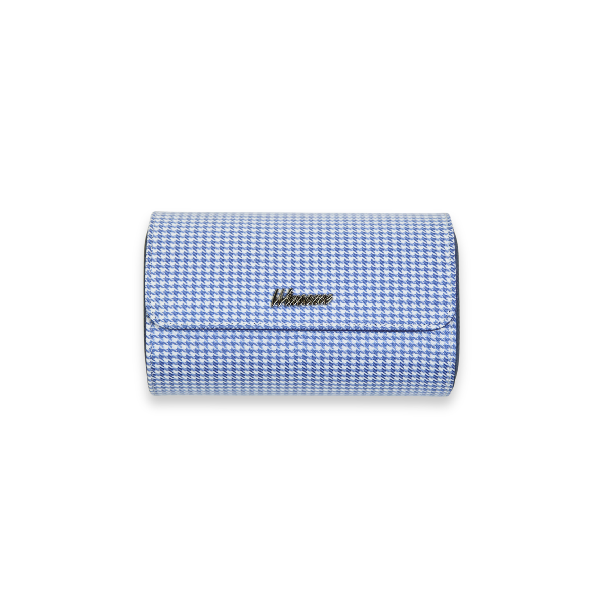 The Bleuet watch roll in blue and white houndstooth